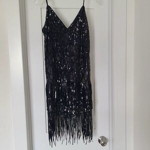 Black Sequin Fringe Dress